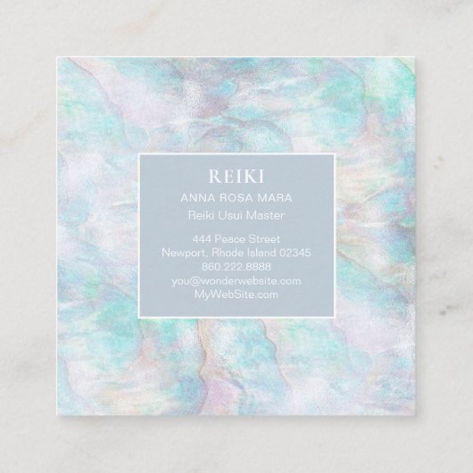 *~*の白いレースの曼荼羅の青いピンクの黄色いパステル スクエア名刺 (裏面)