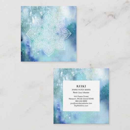 *~*の白い曼荼羅の海のビーチの海の柔らかい水彩画 スクエア名刺 (正面/裏面)