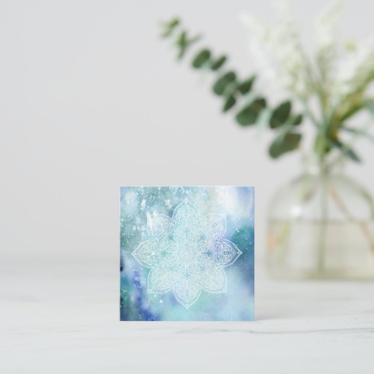 *~*の白い曼荼羅の海のビーチの海の柔らかい水彩画 スクエア名刺 (スタンド正面)