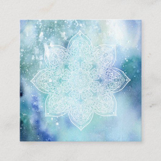 *~*の白い曼荼羅の海のビーチの海の柔らかい水彩画 スクエア名刺 (正面)