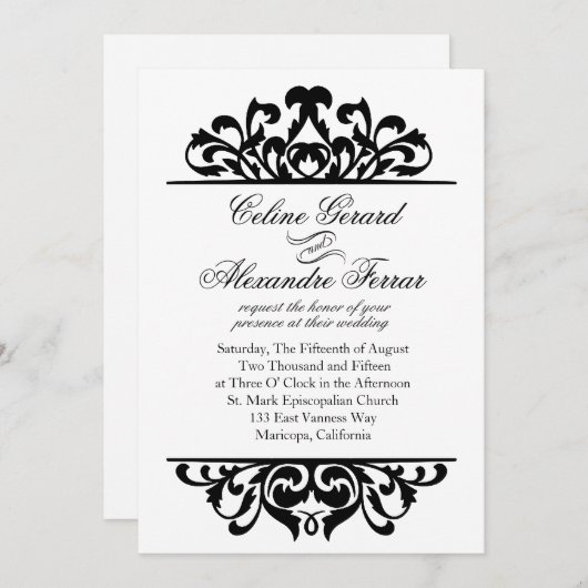 |の白い黒を結婚する魅力的な金ゴールドホイルの華麗さ 招待状 (正面/裏面)