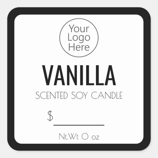 の白シンプルと黒のロウソク製品ラベル スクエアシール (正面)