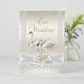 の白スワ結婚ンズクリームパールレースダマスク 招待状 (スタンド正面)