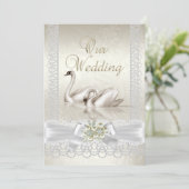 の白スワ結婚ンズクリームパールレースダマスク 招待状 (スタンド正面)