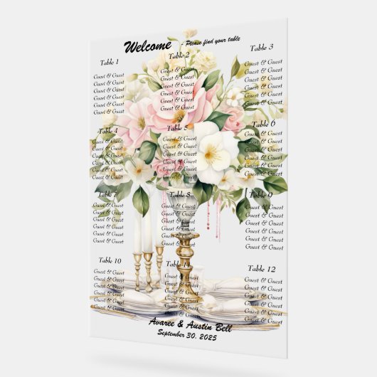 の白結婚とピンクのフローラ座席表 アクリルサイン