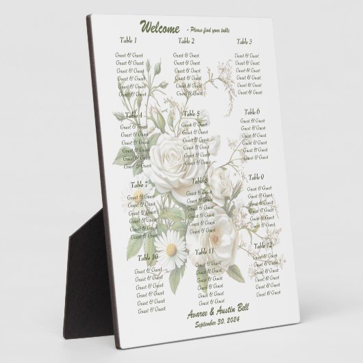 の白結婚バラの座席チャートフローラプラーク フォトプラーク (側面)