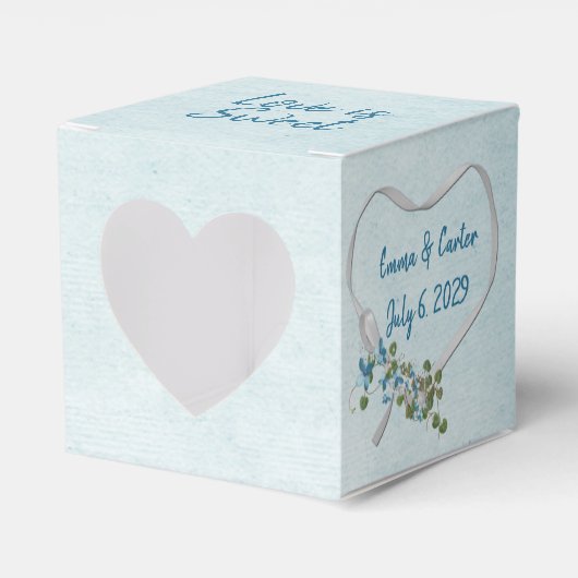 の白結婚リボンハートオンAqua Favor Box フェイバーボックス (正面サイド)