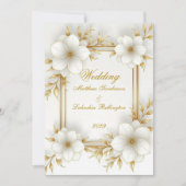 の白結婚金ゴールド美しく洗練さモダンれた 招待状 (正面)