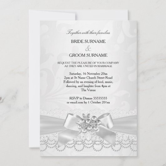 の白結婚銀パールレースダマスクダイヤモンド2 招待状 (裏面)