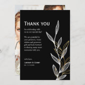 の白黒のリーフサンキューカード結婚: サンキューカード (正面/裏面)