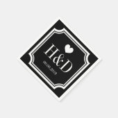 の白黒モノグラム紙ナプキン結婚ズ スタンダードカクテルナプキン (角)