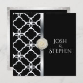 の白黒結婚クローバーホワイトローズ 招待状 (正面/裏面)