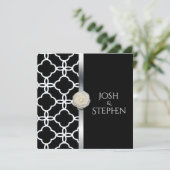 の白黒結婚クローバーホワイトローズ 招待状 (スタンド正面)