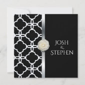 の白黒結婚クローバーホワイトローズ 招待状 (正面)