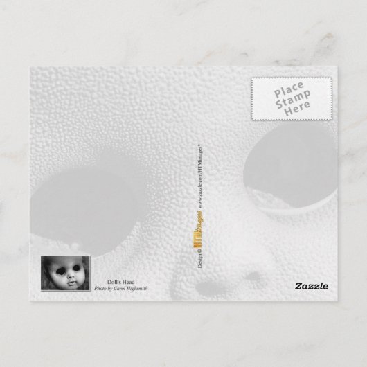 の目で不気味恋しく思な人形の頭 ポストカード (裏面)