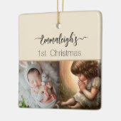 の祈小さな女の子エンジェルラディアントライトハローフォト セラミックオーナメント (左)