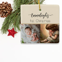 の祈小さな女の子エンジェルラディアントライトハローフォト セラミックオーナメント