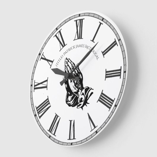 の祈手黒白パーソナライズされた教会信仰 ラージ壁時計 (傾斜)