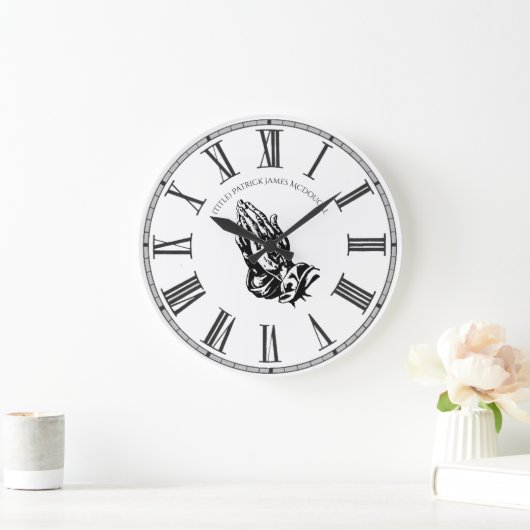 の祈手黒白パーソナライズされた教会信仰 ラージ壁時計 (ホーム)