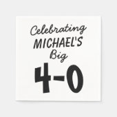 の祝大40歳の誕生日ブラックタイポグラフィ スタンダードカクテルナプキン (正面)