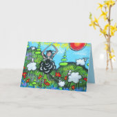 の祝黒い羊の誕生日 カード (黄色い花)