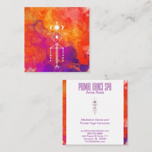 *~*の第一の種族のオレンジ紫色の霊気のアズテック人のシャーマン スクエア名刺 (正面/裏面)