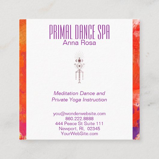 *~*の第一の種族のオレンジ紫色の霊気のアズテック人のシャーマン スクエア名刺 (裏面)