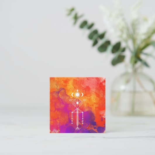 *~*の第一の種族のオレンジ紫色の霊気のアズテック人のシャーマン スクエア名刺 (スタンド正面)