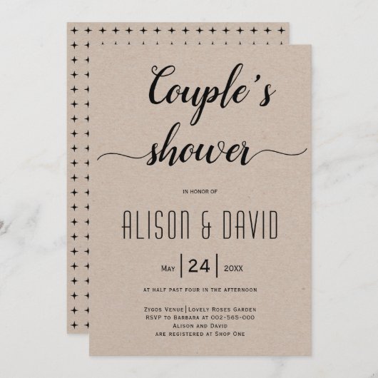 の筆記書道クラフトウェディングシャワー 招待状 (正面/裏面)