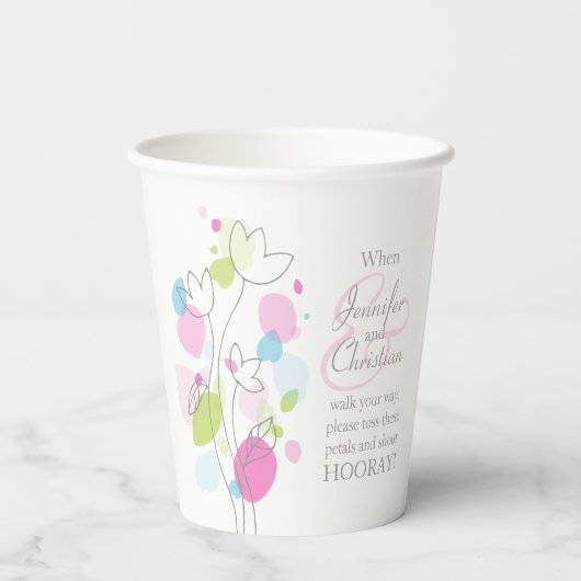 の紙吹雪結婚花弁名前をカスタムするピンクブルーグリーン 紙コップ (裏面)