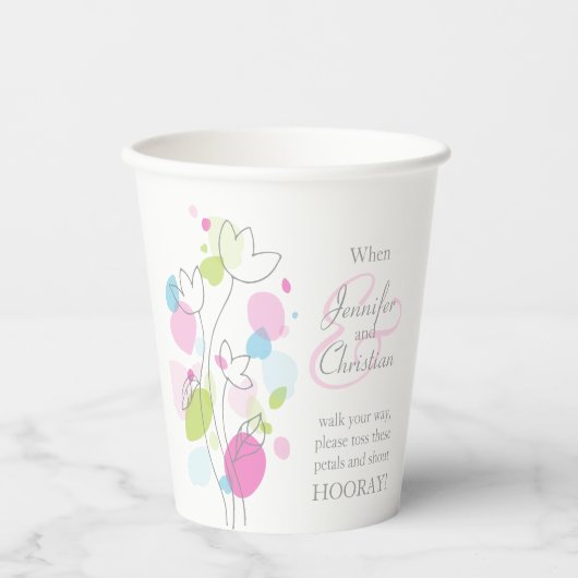 の紙吹雪結婚花弁名前をカスタムするピンクブルーグリーン 紙コップ (正面)