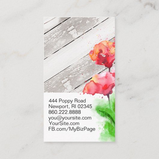 *~*の素朴で赤いケシによってはヴィンテージ木が開花します 名刺 (裏面)