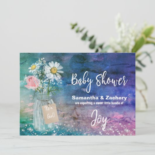 *~*の素朴なカラフルなメーソンジャーの花のベビーシャワー 招待状 (スタンド正面)
