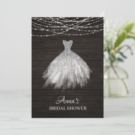 *~*の素朴なグリッターのブライダルシャワーのガウンの花嫁の服 招待状 (スタンド正面)