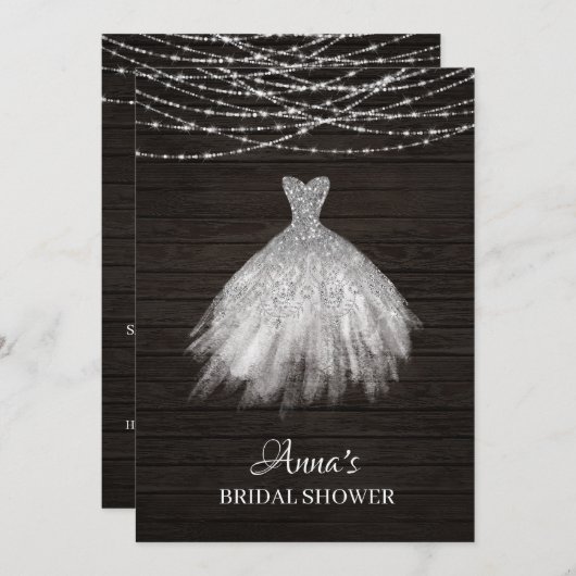 *~*の素朴なグリッターのブライダルシャワーのガウンの花嫁の服 招待状 (正面/裏面)