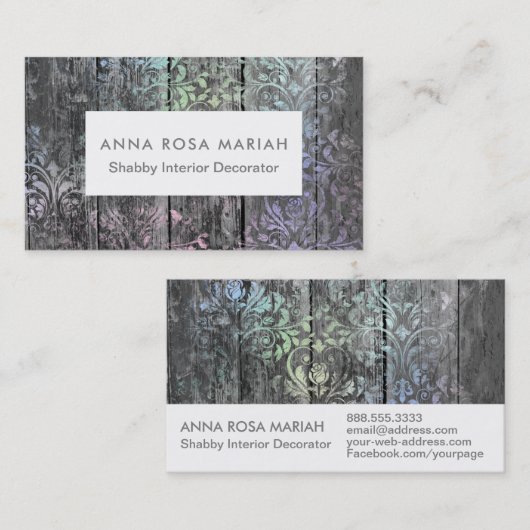 *~*の素朴な木製のぼろぼろの花のヴィンテージ 名刺 (正面/裏面)