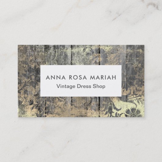 *~*の素朴な老化させた木製のぼろぼろの花のヴィンテージ 名刺 (正面)