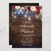 の素朴ウッドラ結婚イントレースバーガンディフローラ 招待状 (正面/裏面)