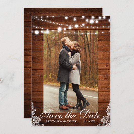 の素朴ウッドラ結婚イントレース日付を保存 セーブザデート (正面/裏面)