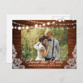 の素朴ウッドラ結婚イントレース日付を保存 案内ポストカード (正面/裏面)