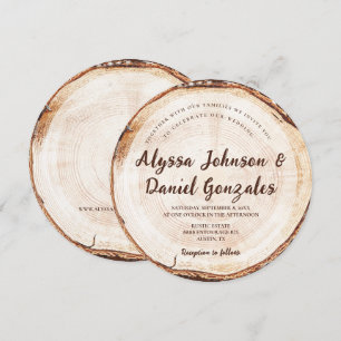 の素朴スクリプ結婚ト名Wood Cut slice disk 招待状