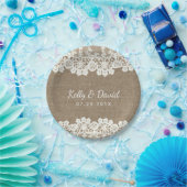 の素朴ヴィンテージ結婚バーラップ&ホワイトレース ペーパープレート (パーティー)