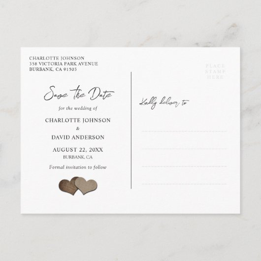 の素朴写真結婚日付を保存する 案内ポストカード (裏面)