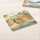 の素朴木のハートつるは日付を保存 スクエアペーパーコースター (アングル)