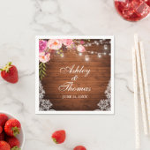 の素朴木結婚の瓶ライトピンクのフローラレース スタンダードカクテルナプキン (インサイチュ)