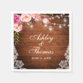 の素朴木結婚の瓶ライトピンクのフローラレース スタンダードカクテルナプキン (正面)