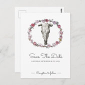 の素朴牛のスカルピンクのバラは日付を保存 ポストカード (正面/裏面)