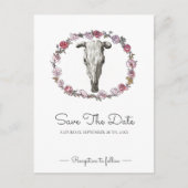 の素朴牛のスカルピンクのバラは日付を保存 ポストカード (正面)