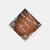 の素朴結婚ウッドストリング照明レース スタンダードカクテルナプキン (角)