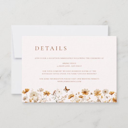 の素朴結婚ワイルドフラワー詳細のエンクロージャカード 招待状 (正面)